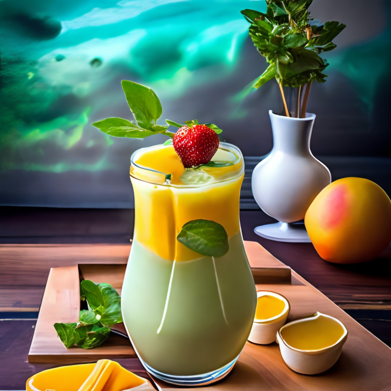 a strawberry on top of the smoothie