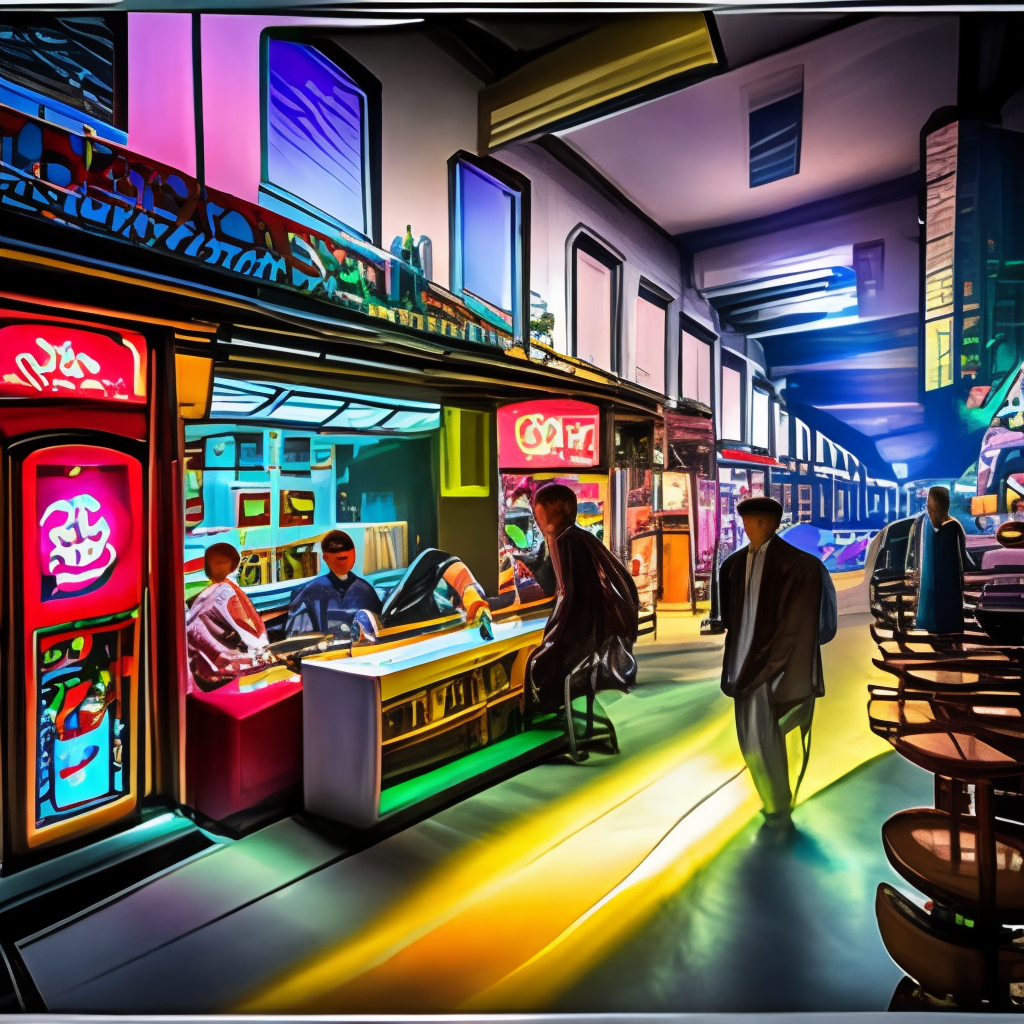 A vibrant, neon-lit street gaming machine