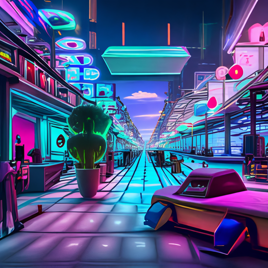 A vibrant, neon-lit street gaming machine, cgi, highly detailed, 8k