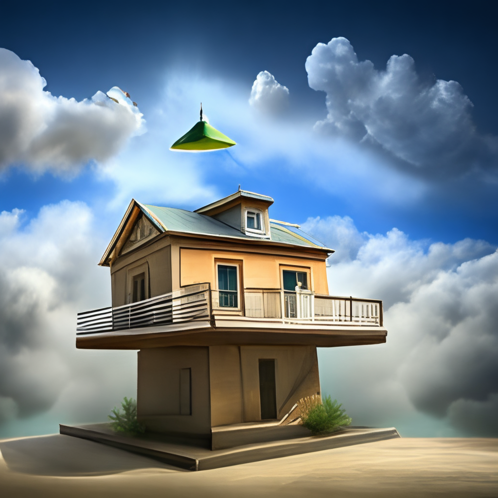 a beautiful house floating on clouds