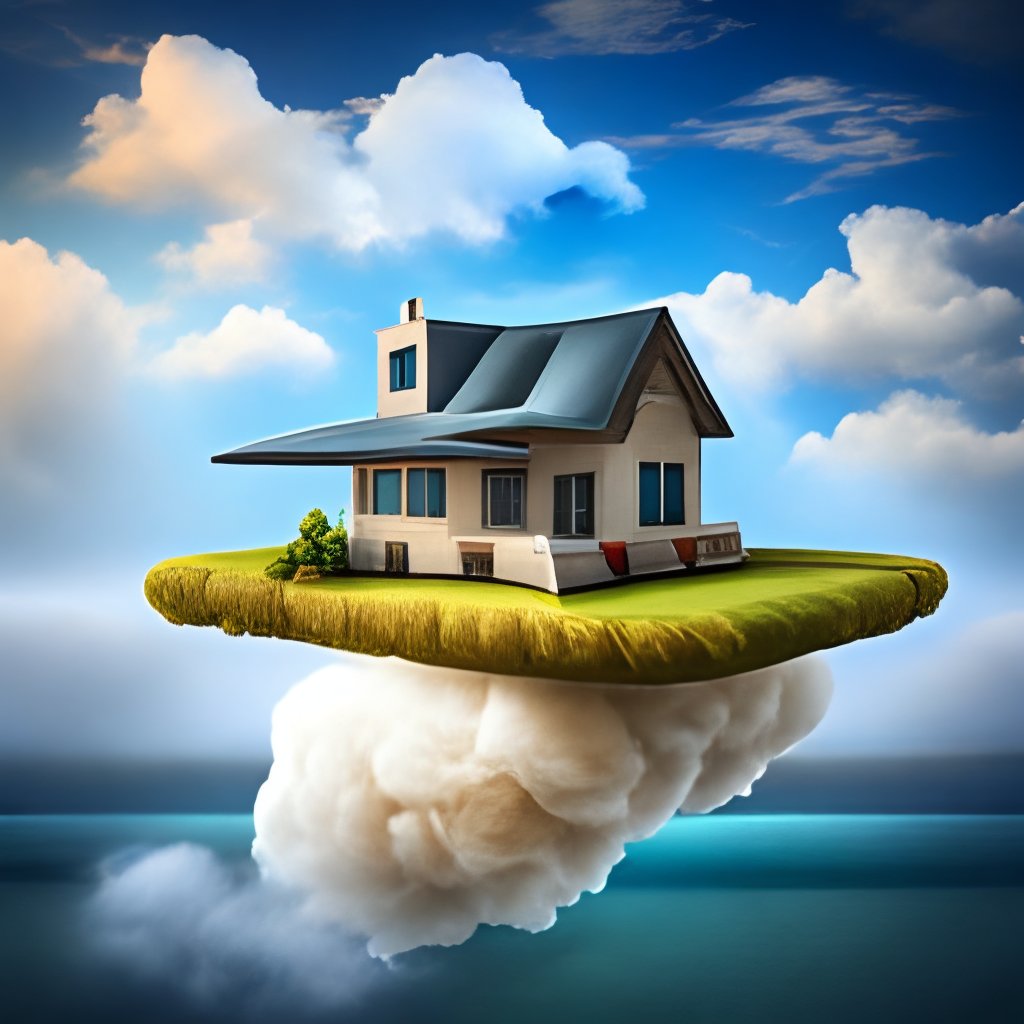 a cozy house floating on clouds