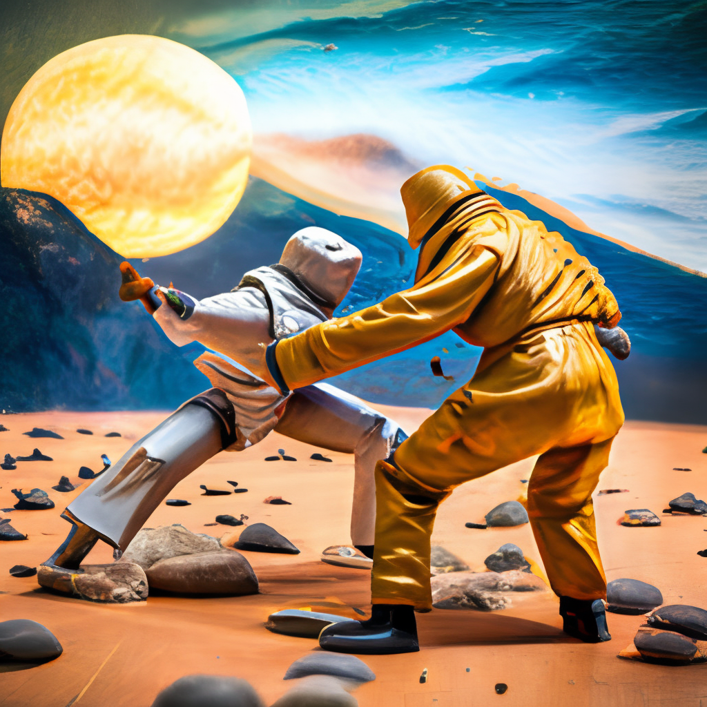 Two soilder fighting in space 