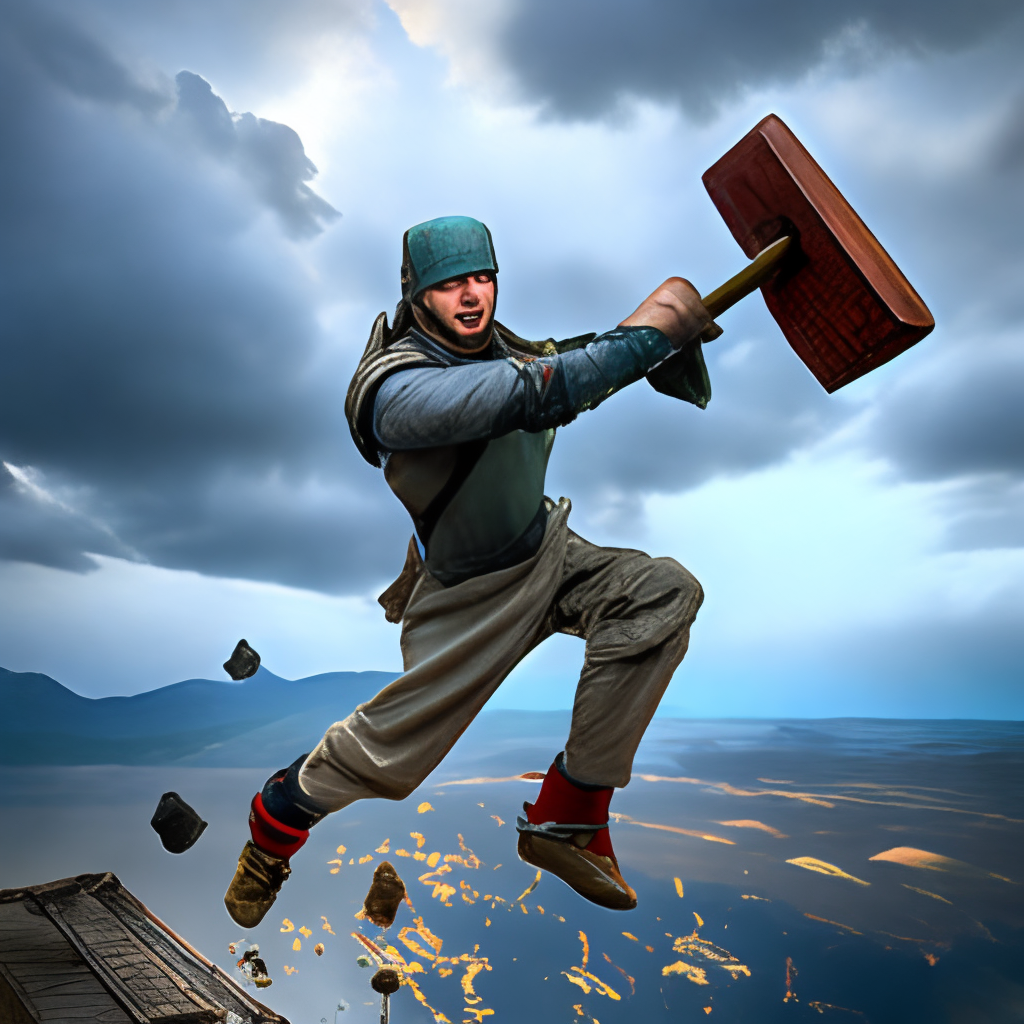 Thor falling from the sky with his hammer