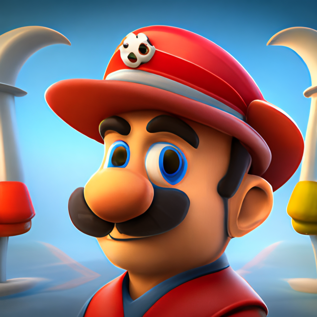 a 3D character with a mustache and a red hat, resembling an Italian plumber