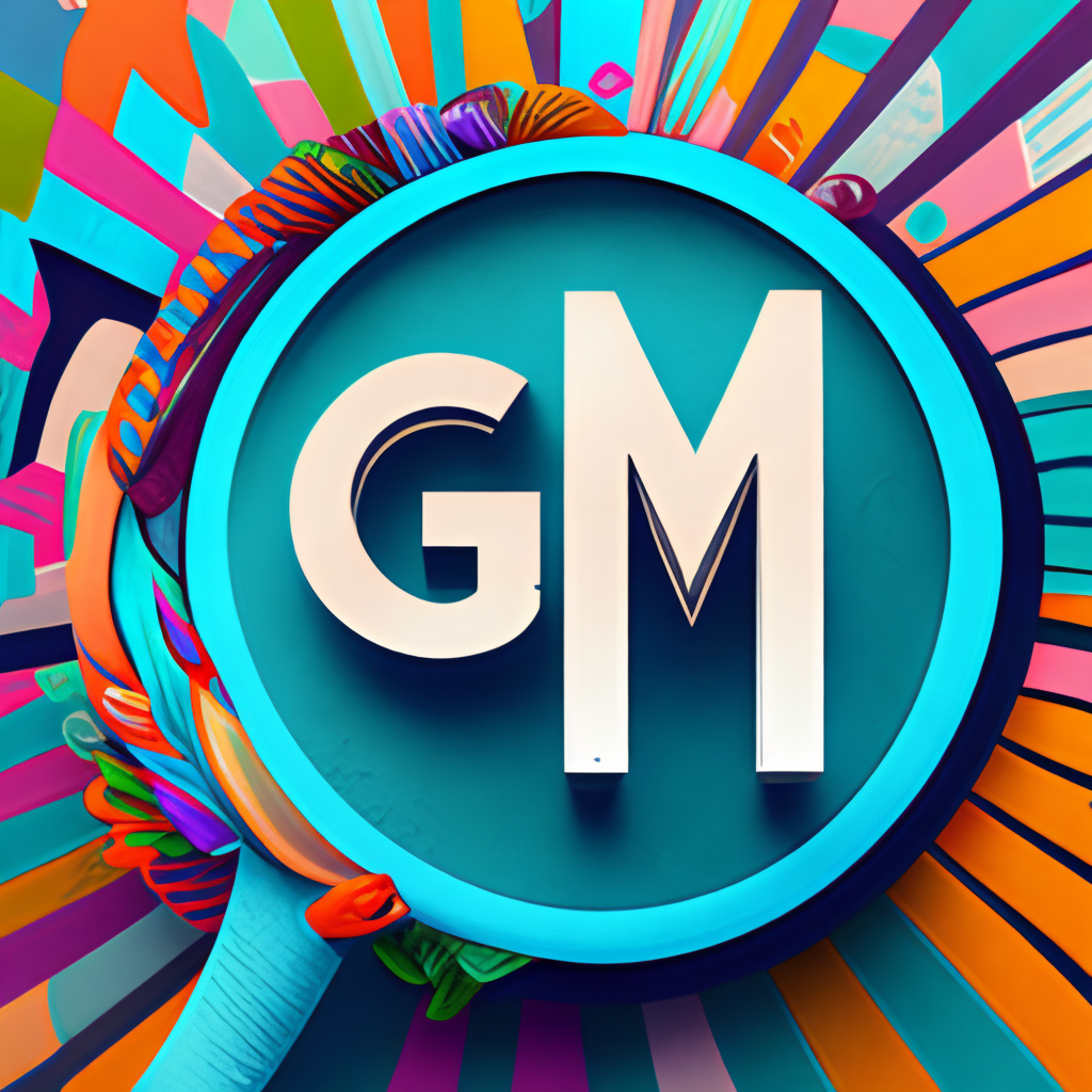 a colorful, abstract logo for Genmo that incorporates the letters G and M in an intricate design