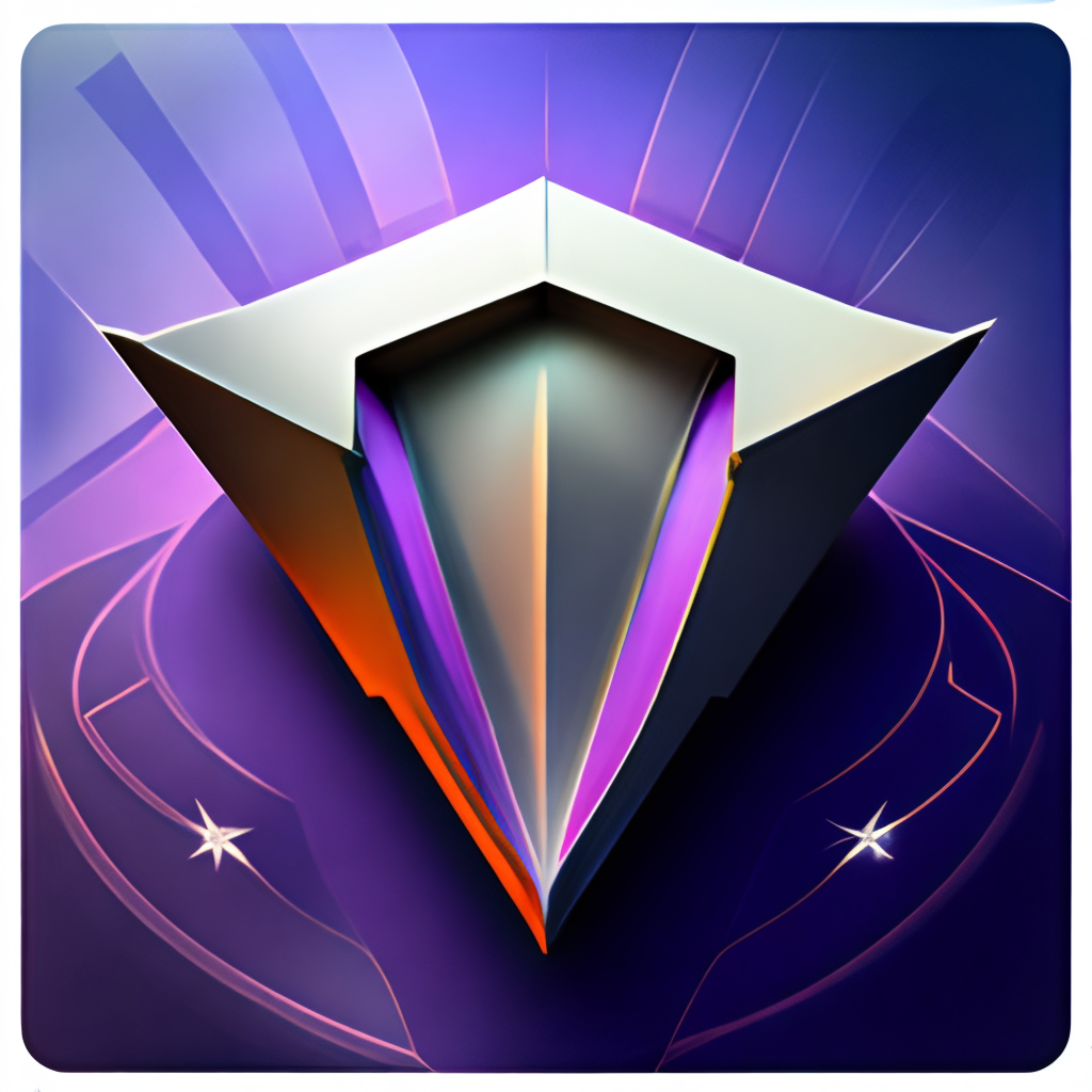 a futuristic and edgy icon for a creative copilot app, with a metallic finish and sharp lines in shades of purple and black