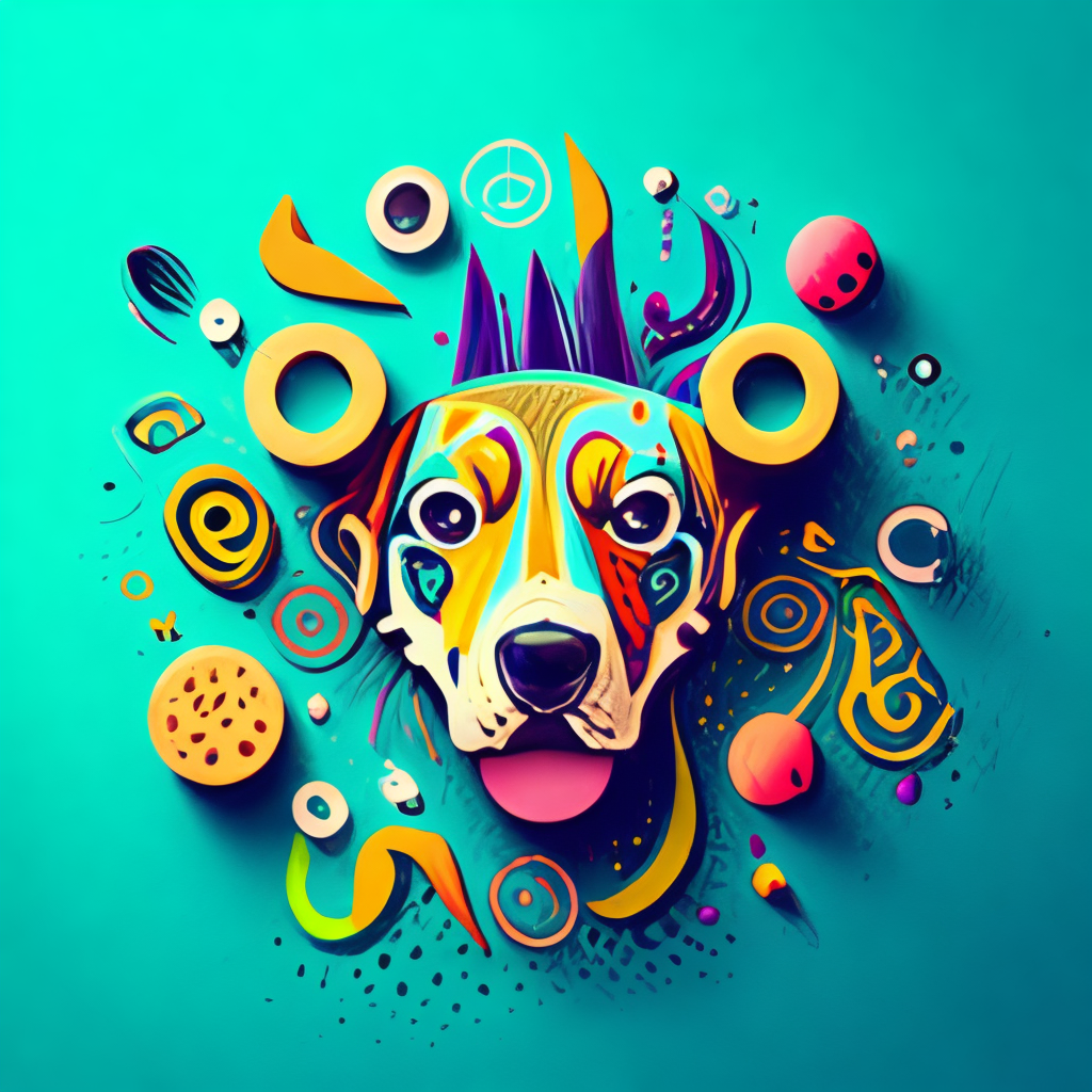 a playful and intricate logo with a mix of animal and abstract shapes