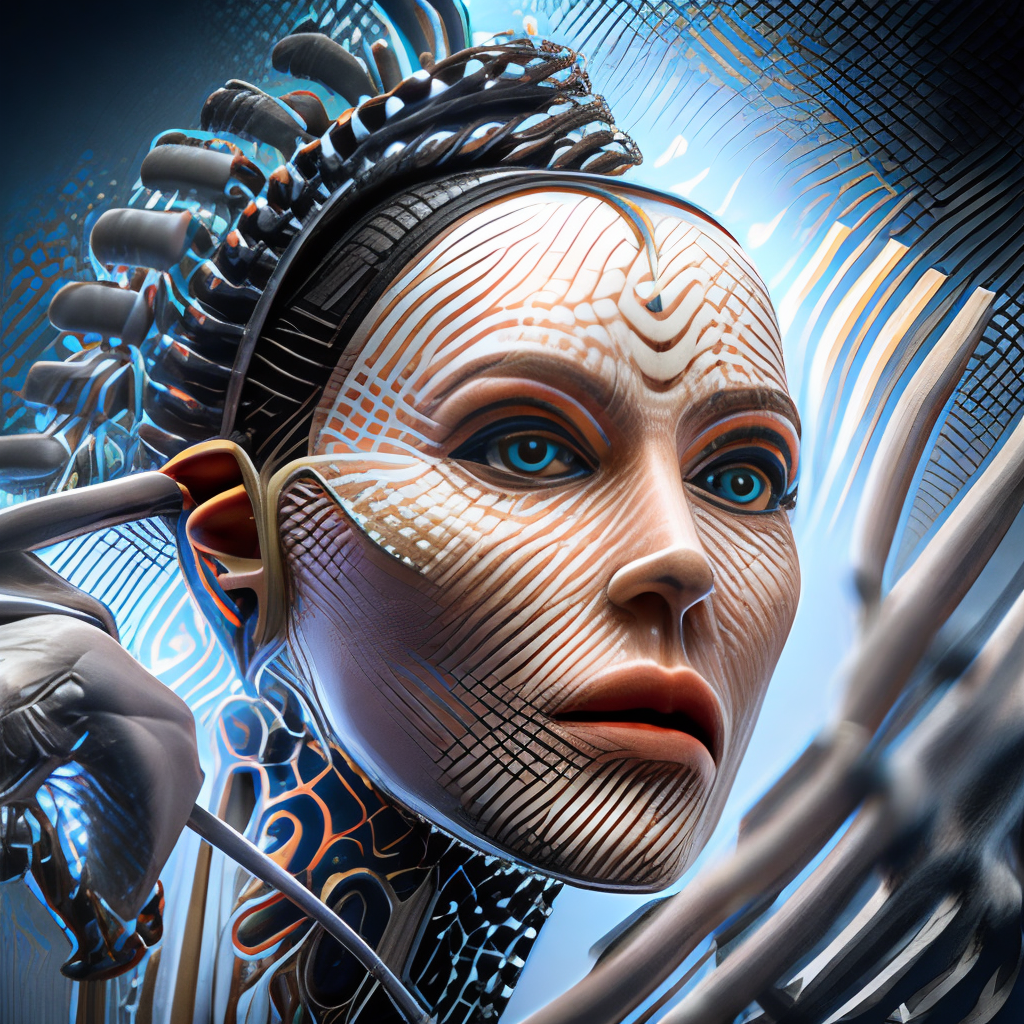 complex 3d render ultra detailed of a beautiful porcelain profile woman android face, cyborg, robotic parts, 150 mm, beautiful studio soft light, rim light, vibrant details, luxurious cyberpunk, lace, hyperrealistic, anatomical, facial muscles, cable electric wires, microchip, elegant, beautiful background, octane render, H. R. Giger style, 8k