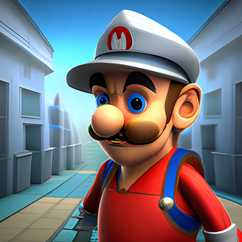 3 d render of mario without a hat, nintendo game