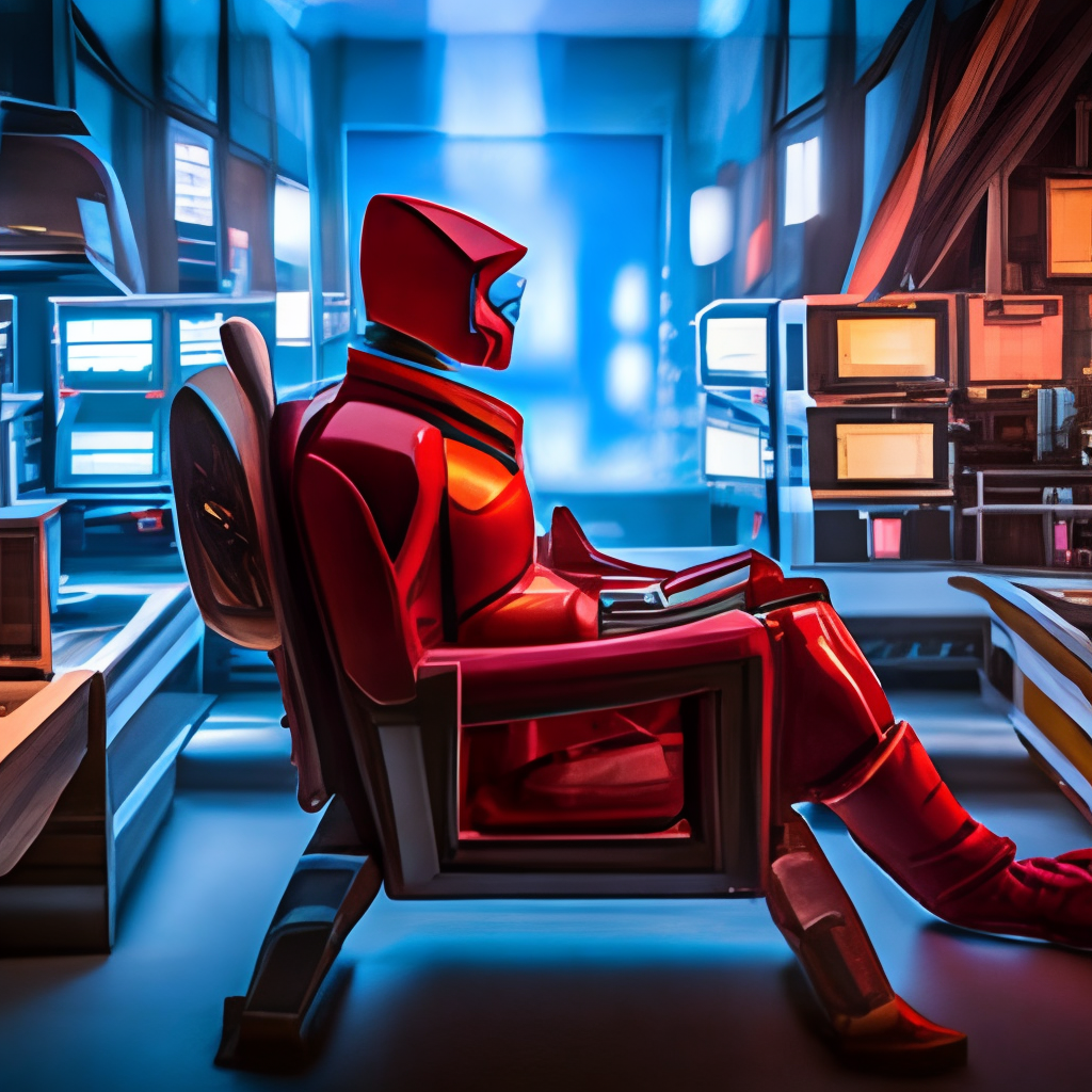 a film shot of a robot playing video games, cool, red, photo, realistic, hd, intricate details, cyberpunk, dark, horror, award - winning cinematic lighting, 3 5 mm