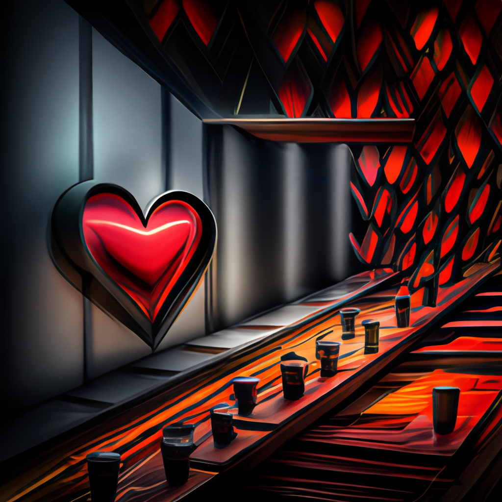 trailer coffee trailer, luxury red/black wooden same heart shape glass ,Abstract mix Metal ,realistic background, Light in the dark, Background metallic HD shiny,creative 
real in high resolution ,cinematic mode,background ,realistic ,8k ,HD --ar 16:9 --s 800 --upbeta --q 2 --
