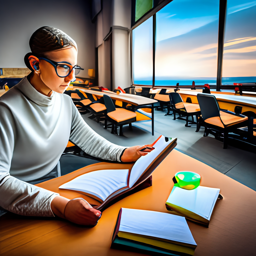 an academic sitting at a desk, intently reading a textbook with a highlighter in hand