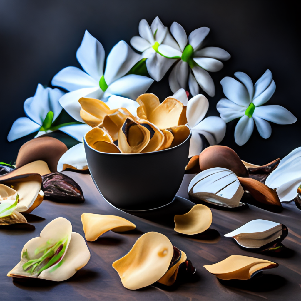 a large black pack of chips with white flowers and an sunchoke on the bottom