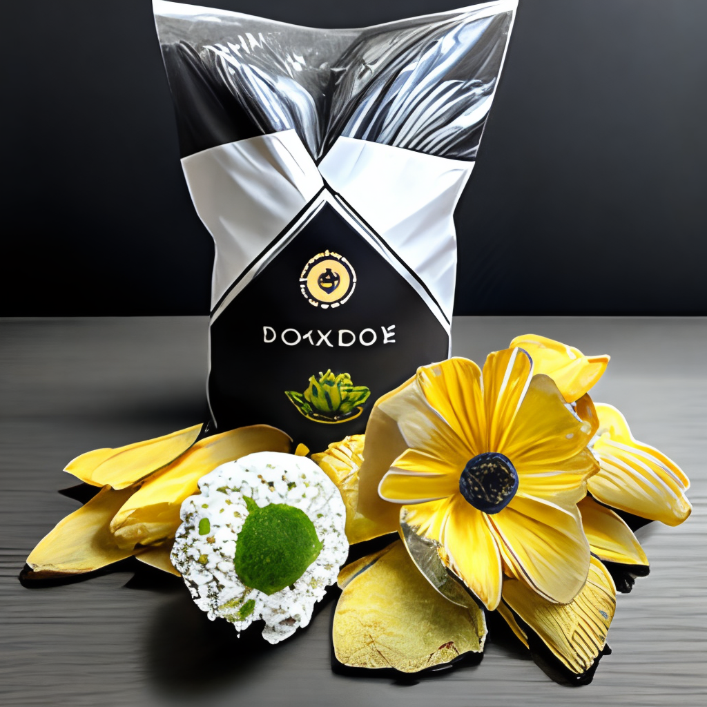 a black package of chips with white flowers and sunchoke painted on it