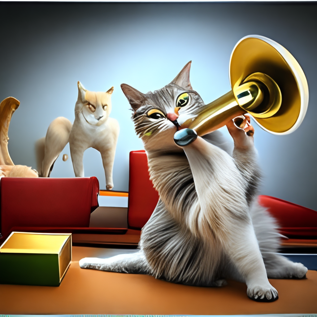 cat playing trumpet