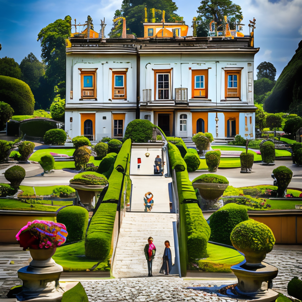 dense dark palace with  a beautiful garden