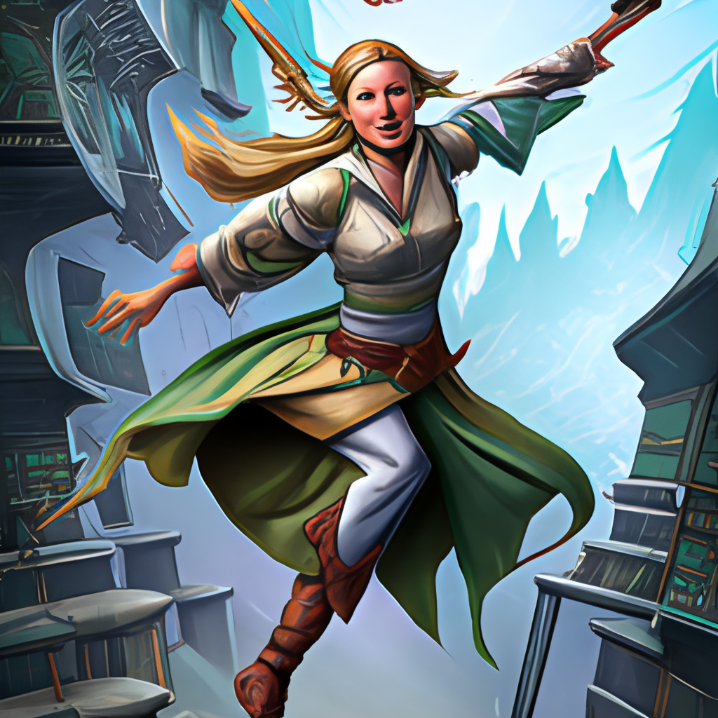 female character in full growth, in a dynamic pose, in the style of the board game D&D5