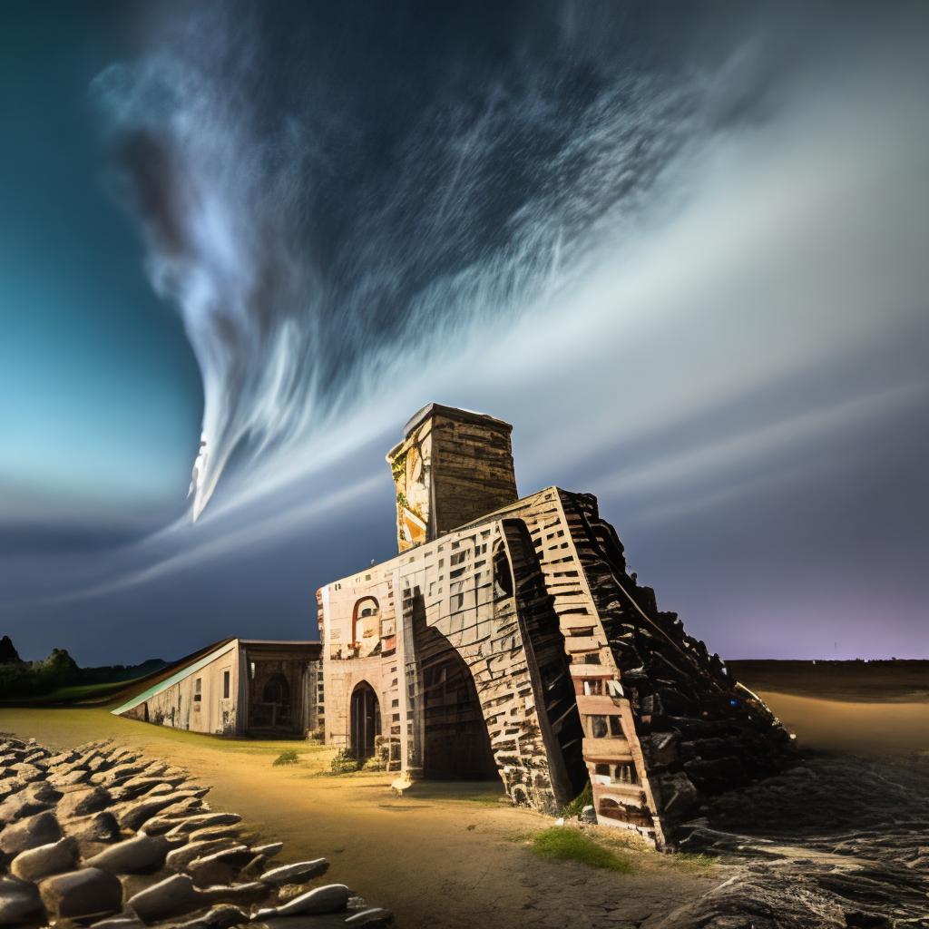 Ancien ruins under stars sky