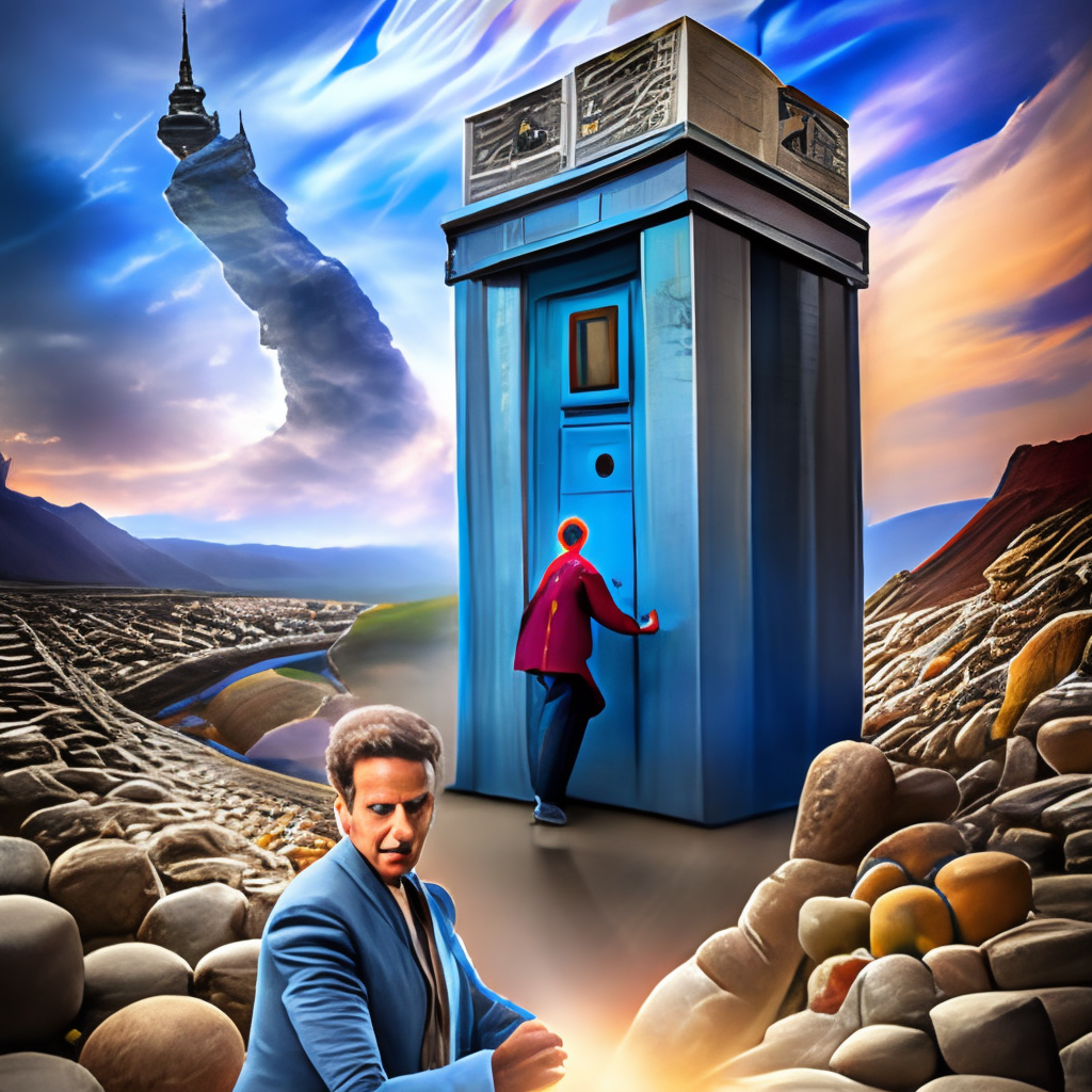 Doctor Who com sua cabine azul vijando pelo espaço, uhd