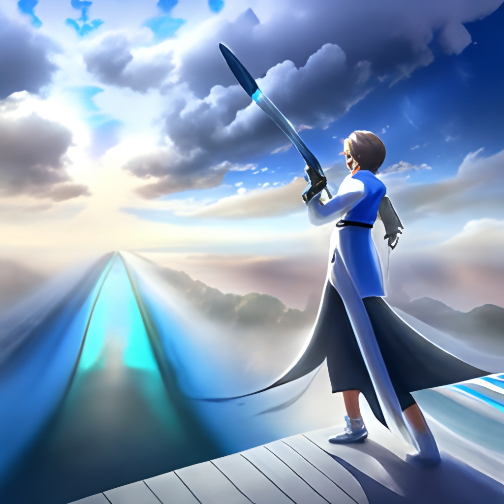 sky sea,girl,sword,