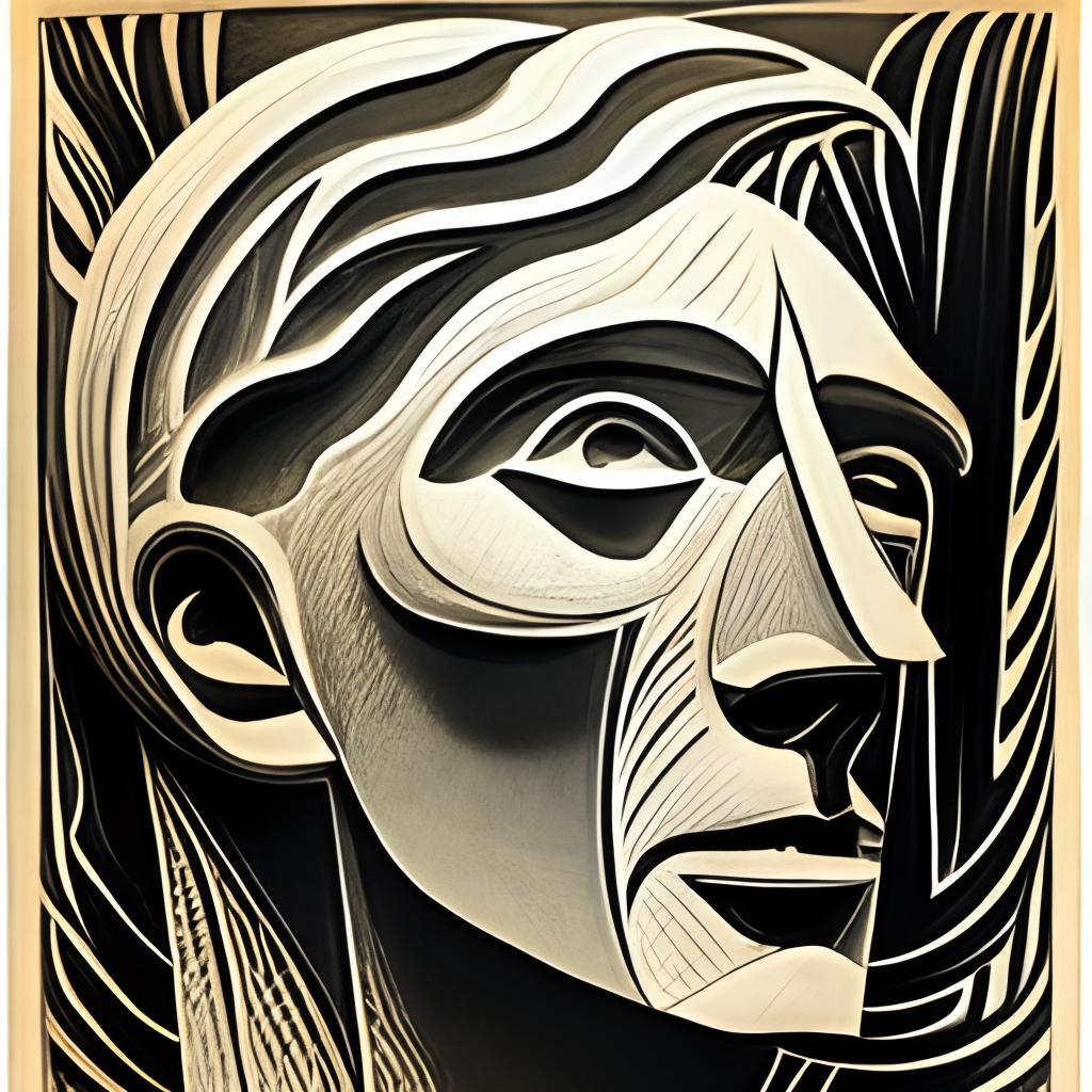 style - linocut.The man. The magician's face in profile. high detail.