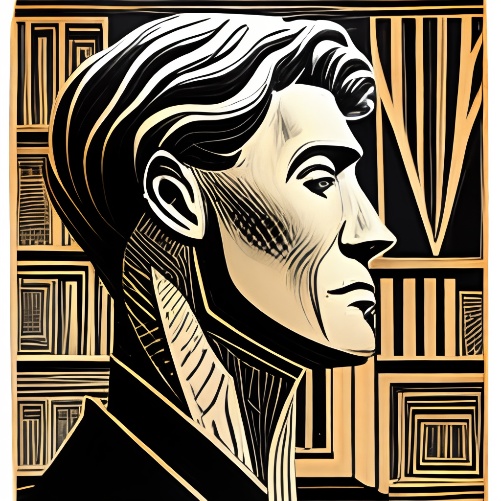 style - linocut.The man. Realistics. The magician's face in profile. high detail.