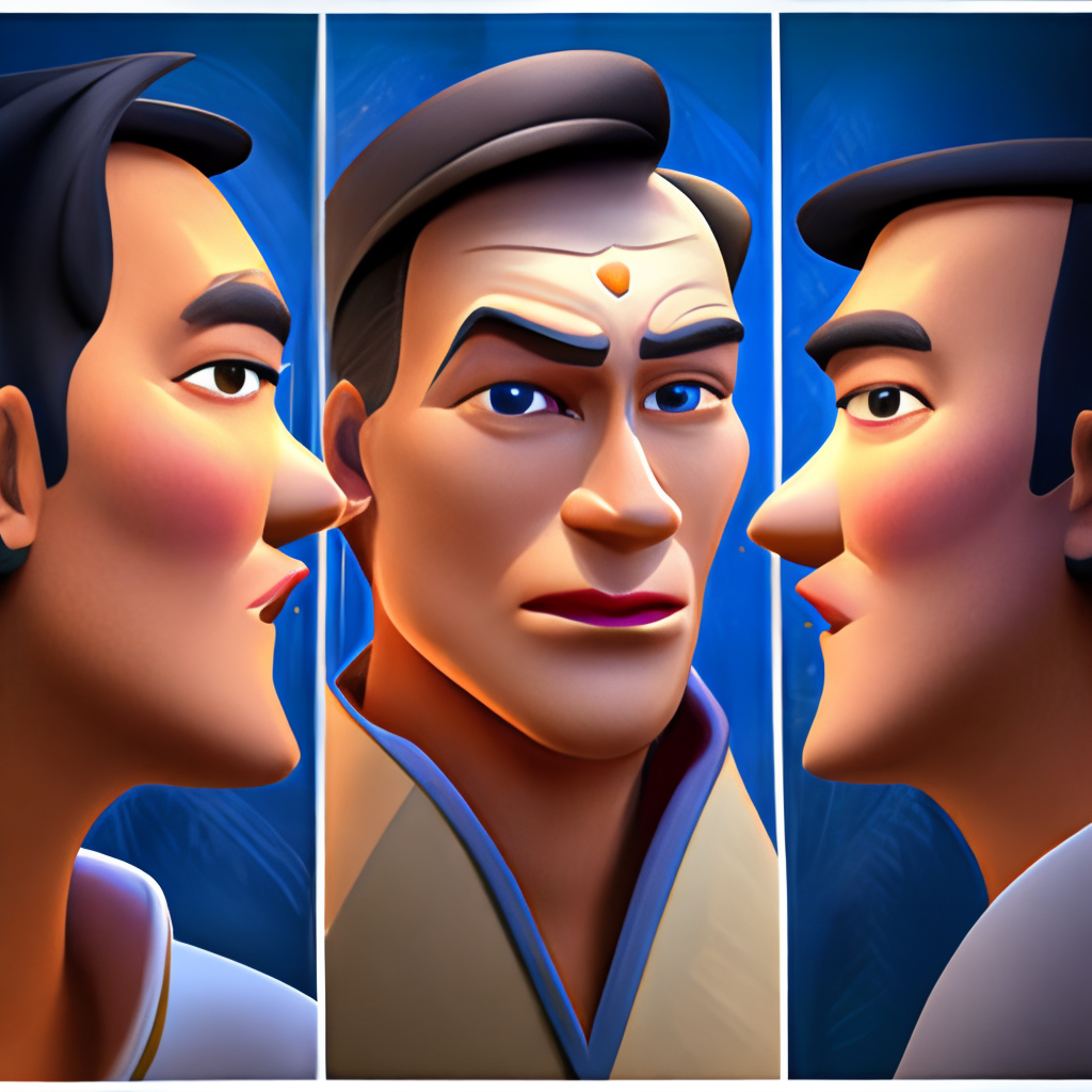 style -Pixar.The yang man. Realistics. The magician's face in profile. high detail.