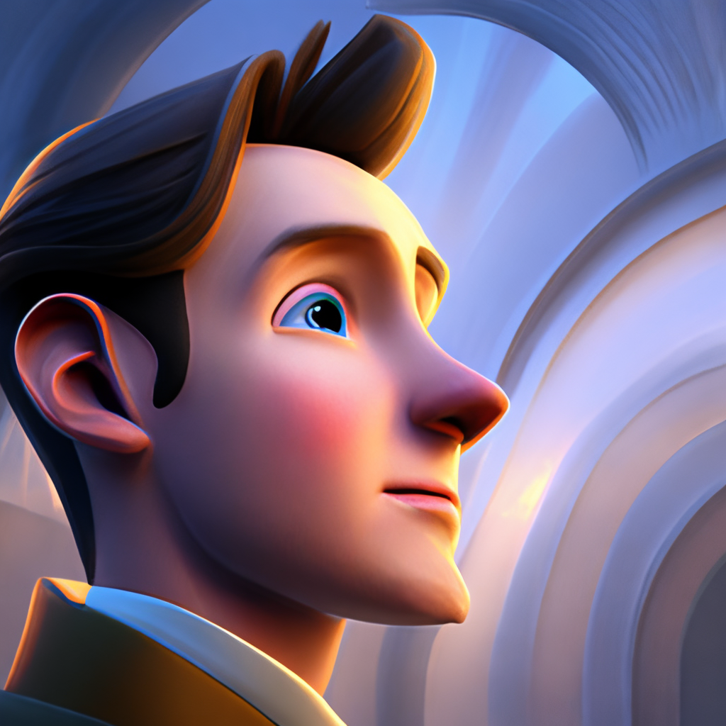 style -Pixar.The  boy. Realistics. The magician's face in profile. high detail.