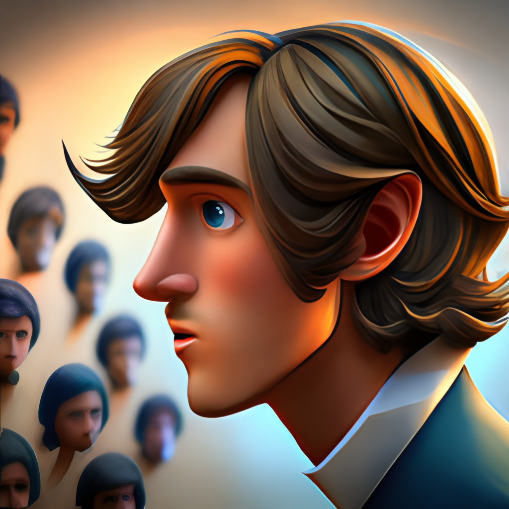 style -Pixar.The  boy. Long hair. Realistics. The magician's face in profile. high detail.