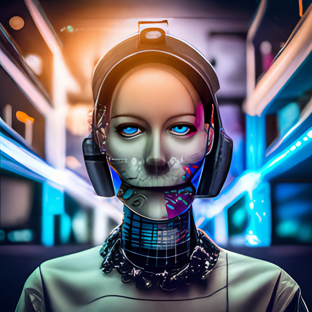 imagen de una chica robot de cuello alto ciberpunk