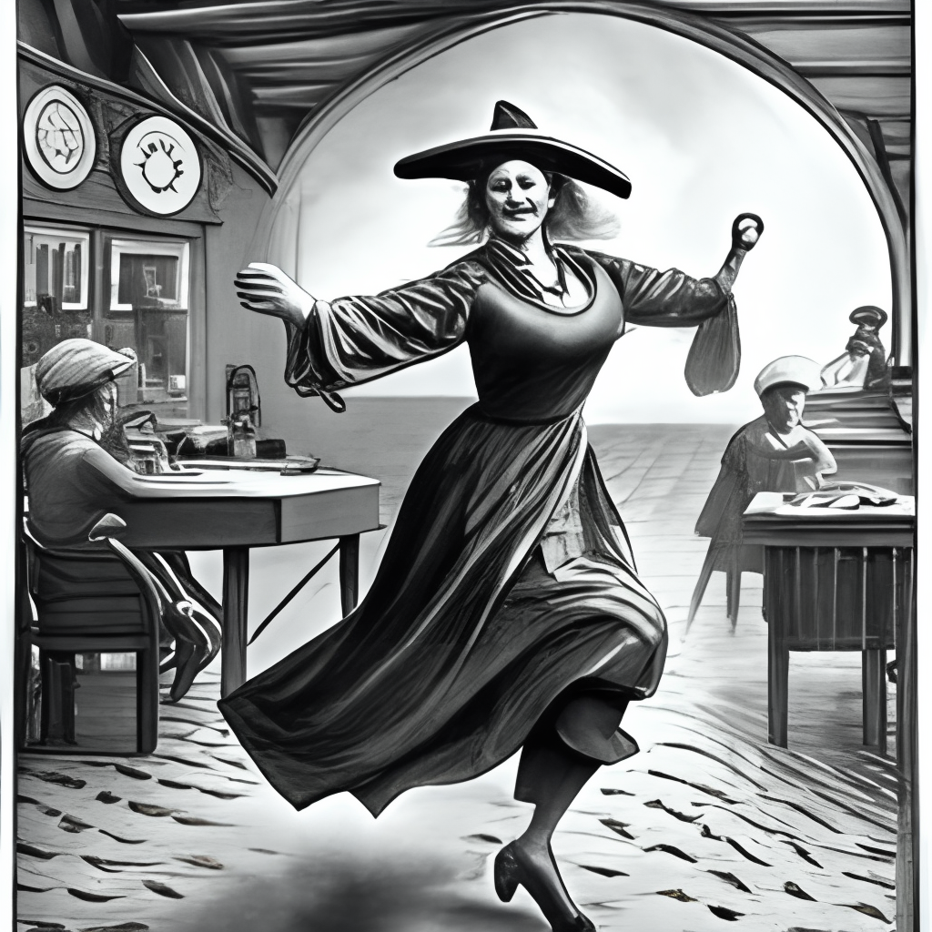 a dancing old witch