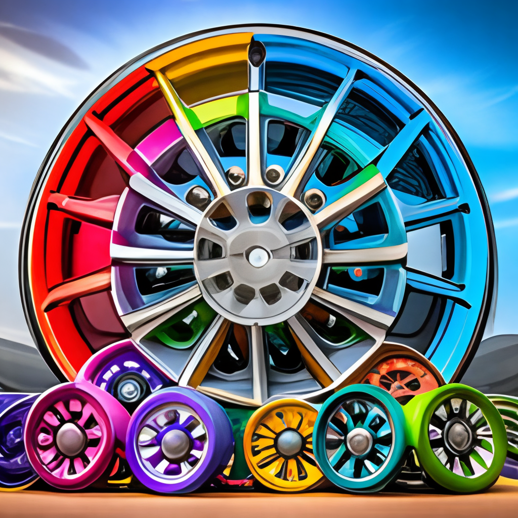 sports car wheel as a colorful cd rotating