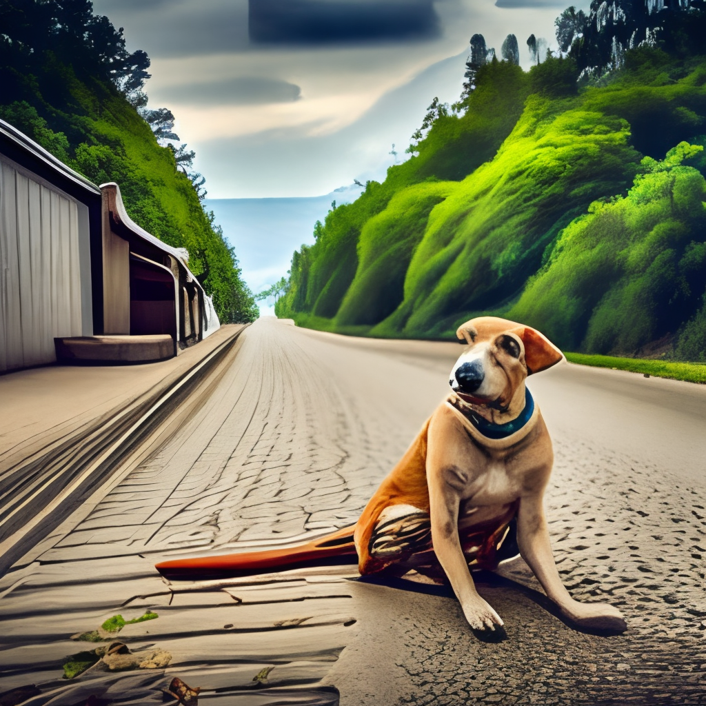 abandoned dog waiting on the road