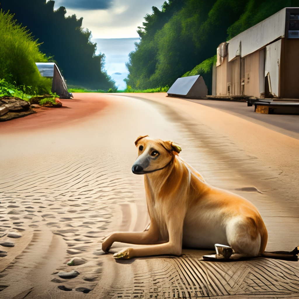 abandoned dog waiting on the road