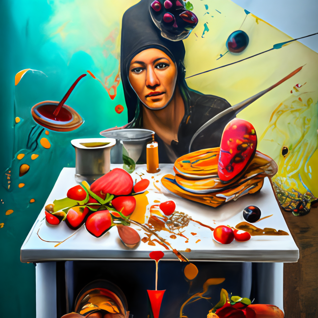 a portrait in a dumpster, a woman holding pancakes, honey dripping, berries dripping, strawberries, scientific instruments, ikebana, octopus, neo - expressionism, surrealism, acrylic and spray paint and oilstick on canvas