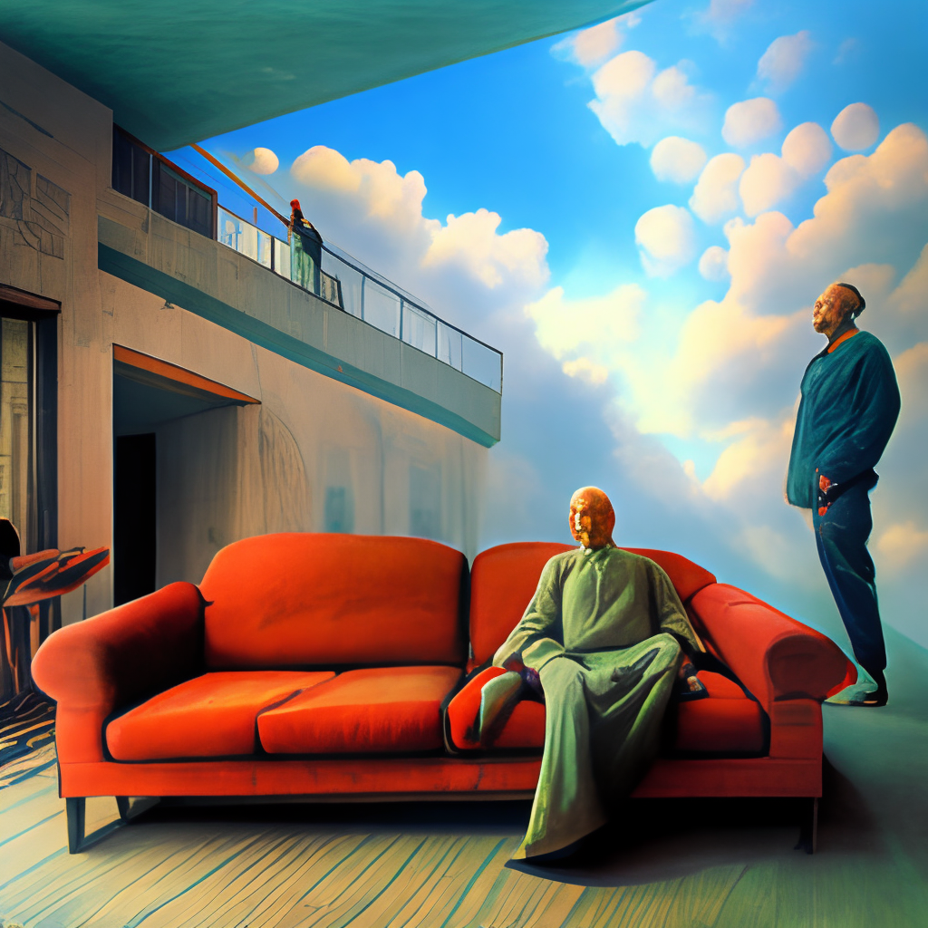 early color photo of an old dead couple sitting on a couch in an old soviet apartment and looking at the scared enlightened boy flying up in sky, Beksinski 