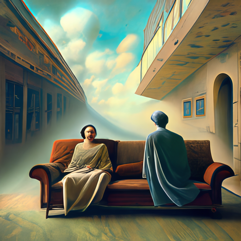 early color photo of an old dead couple sitting on a couch in an old soviet apartment and looking at the scared enlightened boy flying up in sky, Beksinski 