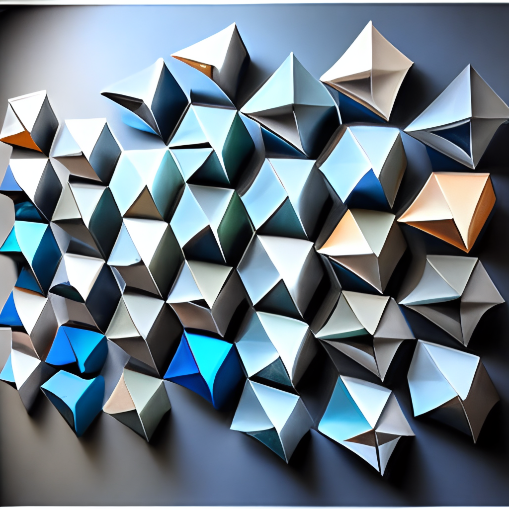 Origami tessellation wall decoration  realistic with metal