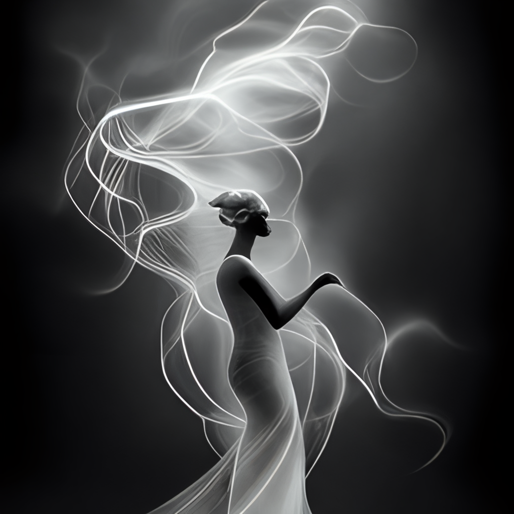 holding a puppy, full form angle, depth data, by kazuki takamatsu, monochromatic, ghostly, fractal, smoke, art nouveau, ultra detailed