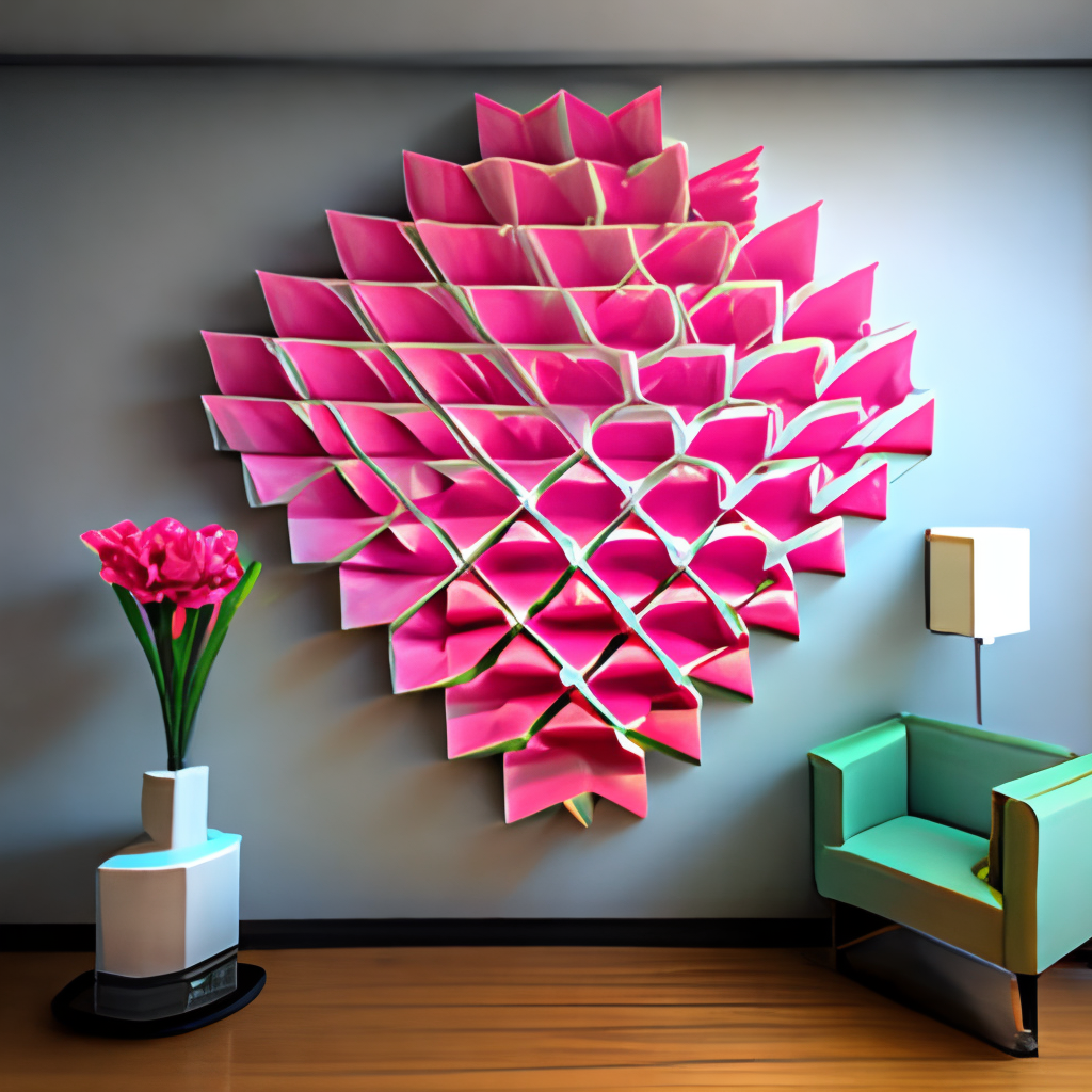 Origami tessellation rose wall art  interior parametric sharp pattern minimalist 