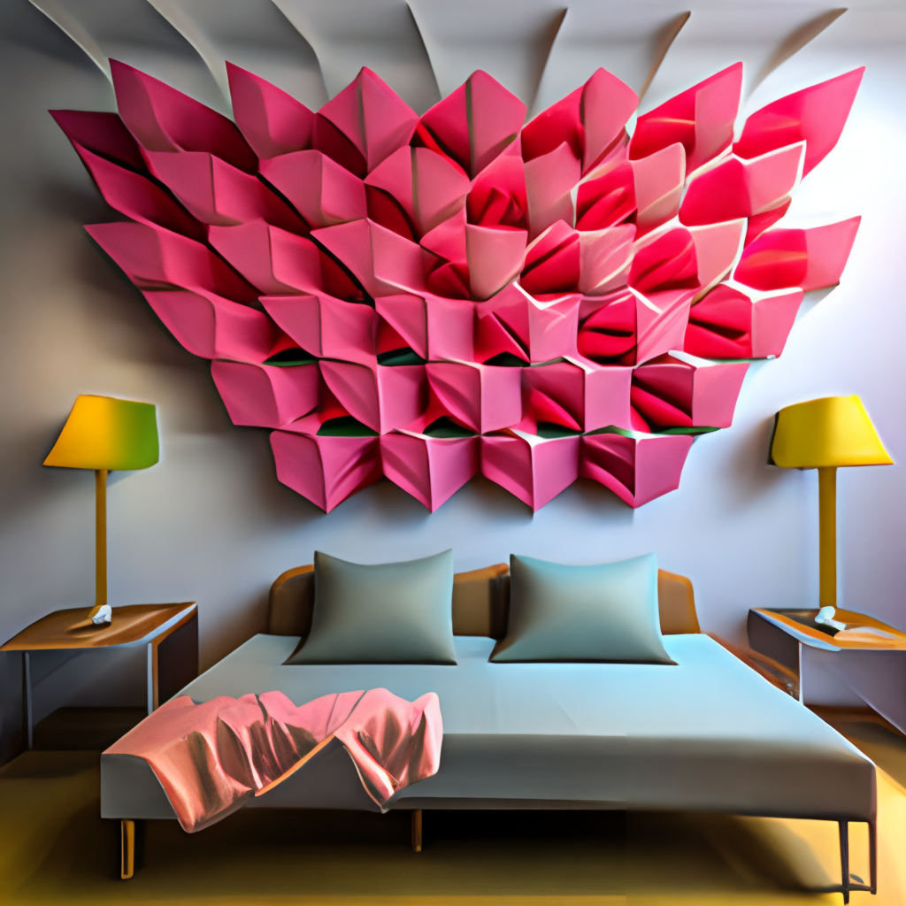 Origami tessellation rose wall art and ceiling  interior parametric sharp pattern minimalist 