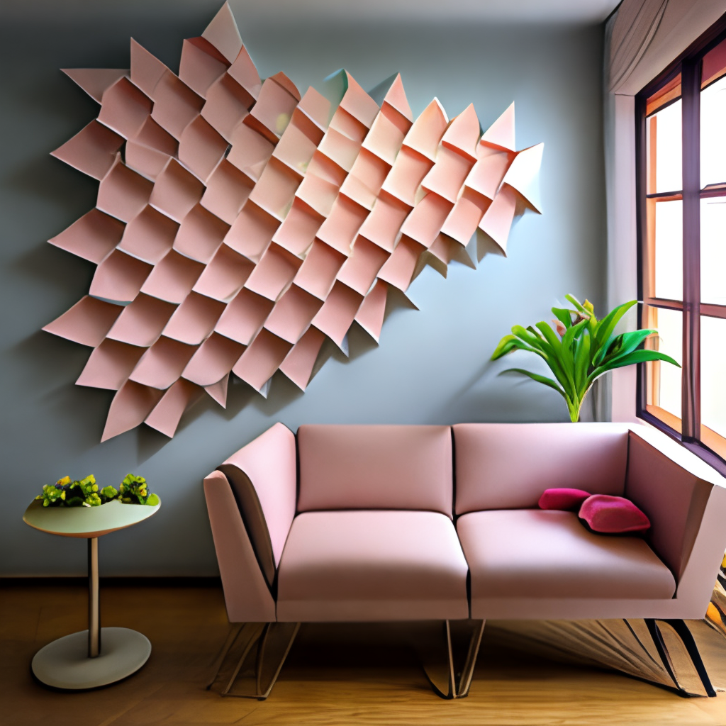 Origami tessellation rose wall art and ceiling  interior parametric sharp pattern minimalist living room

