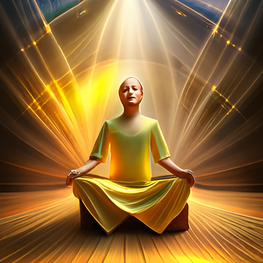 pose meditation irradiating golden light
