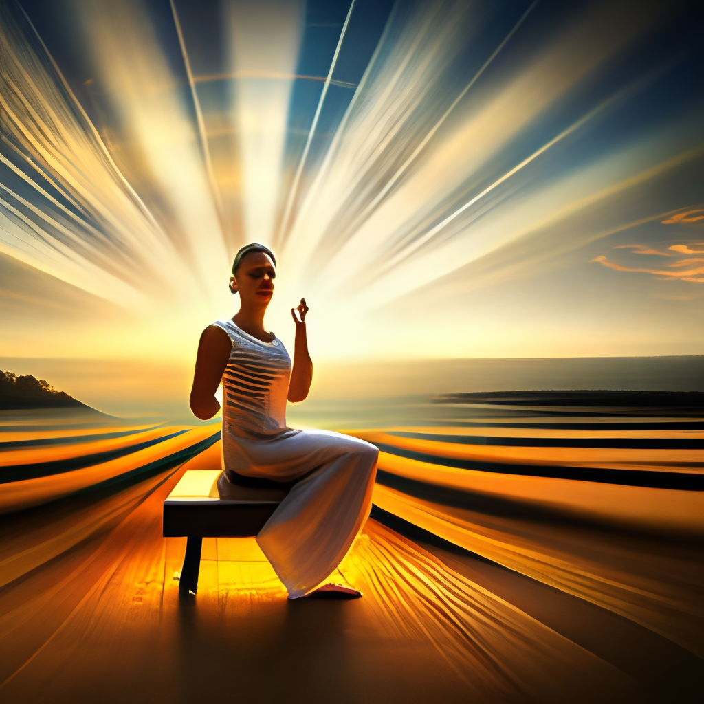 pose meditation irradiating golden light