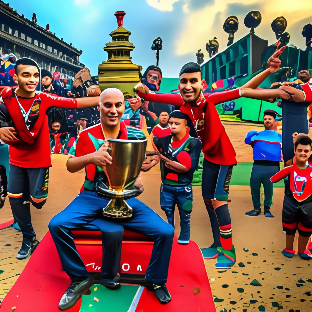 Alahly sports club wins Egyptian cup in football, the players are holding the cup in the playground 