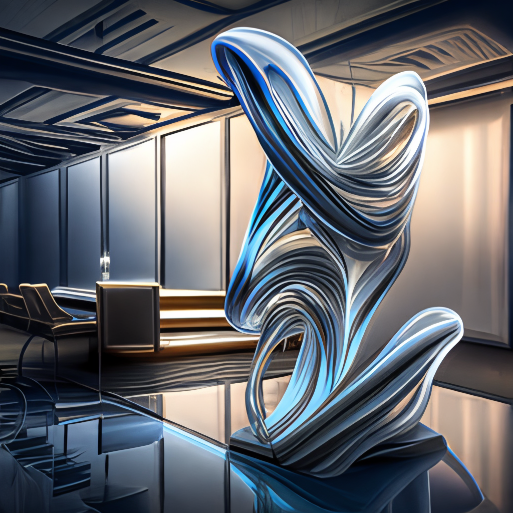 abstract melty sculpture art in modern architecture studio, cinematic lighting, hyper realistic, 3d”