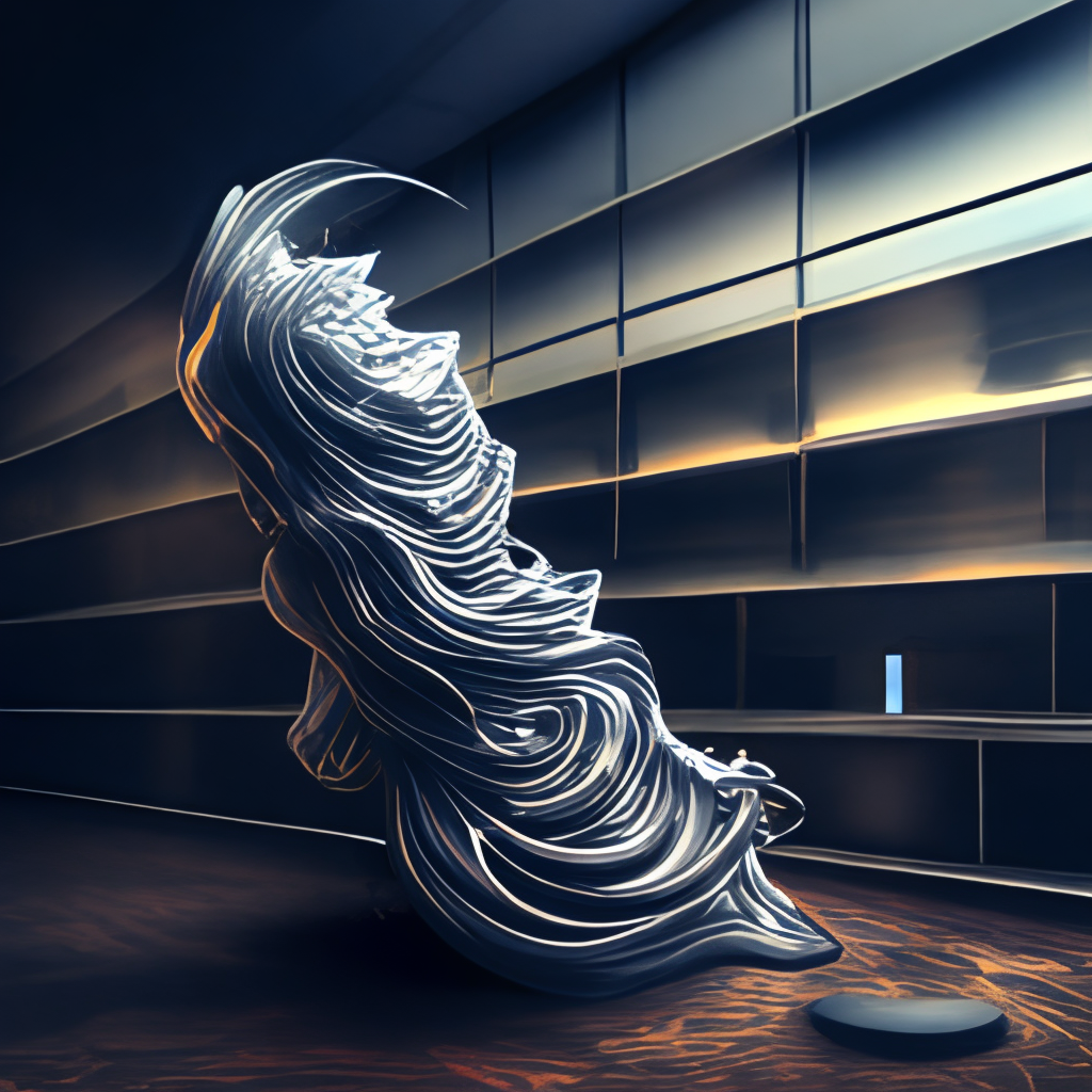 abstract melty sculpture art in modern architecture studio, cinematic lighting, hyper realistic, 3d”