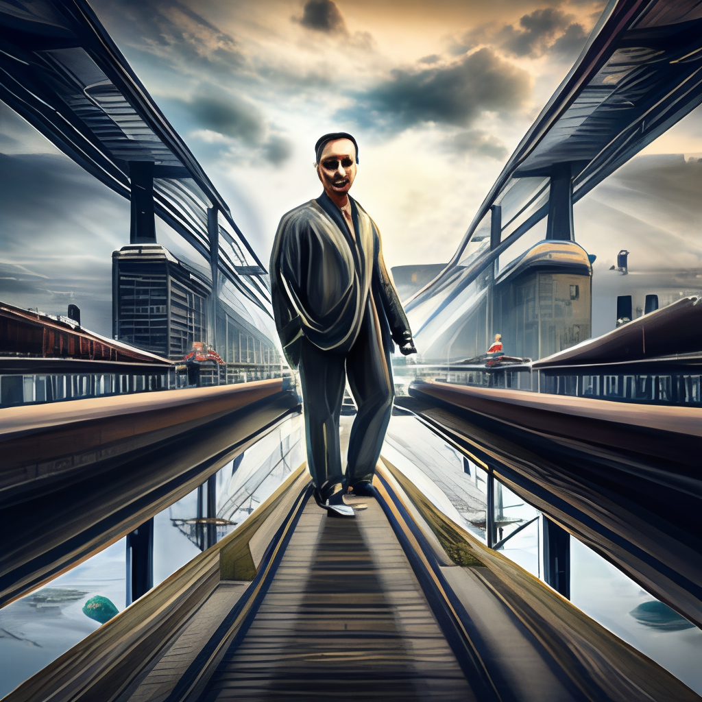 portrait of a man standing on a bridge, detailed illustration, digital art, trending on artstation, martin ansin, gta 