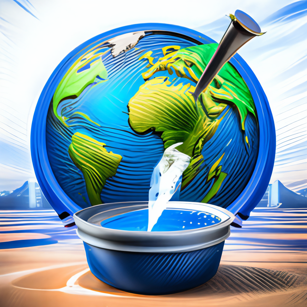 Paint bucket pouring paint in air on top of planet earth vector logo style