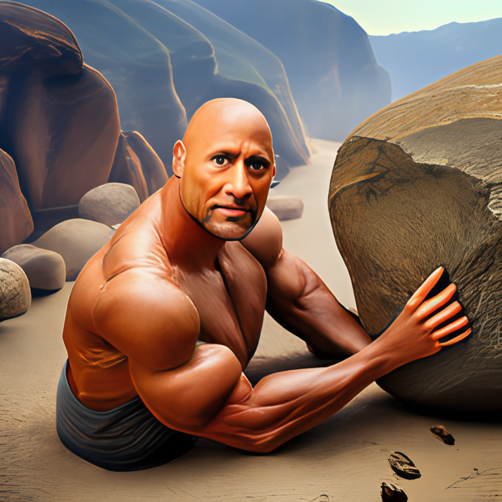 Dwayne "The Rock" Johnson, but carved from a large boulder
